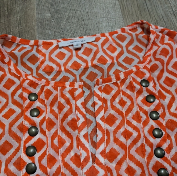 41 Hawthorn Orange and White Sheer Top Elbow Length - Picture 2 of 15